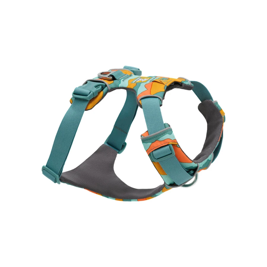 RUFFWEAR Front Rage Spring Mountains, doppia pettorina (petto e schiena) per addestramento cani, regolabile, riflettente, verde e arancione, XS(33-43cm)