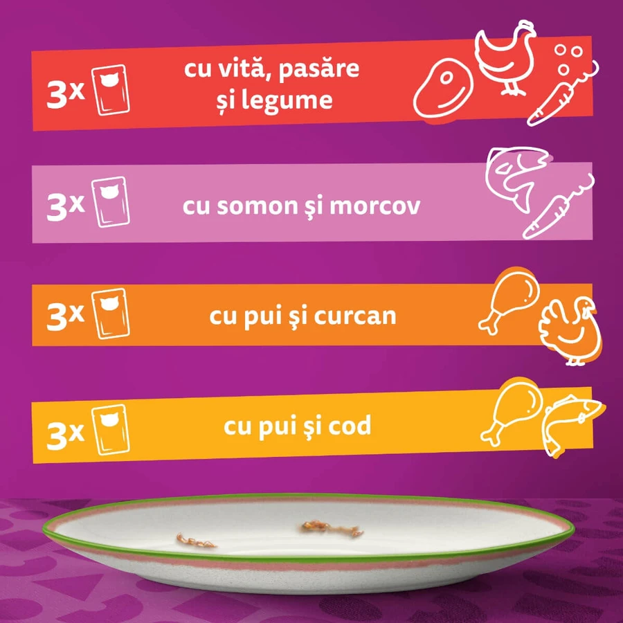 WHISKAS Tasty Mix Chef's Choice, Salmon, Beef, Chicken & Poultry, Chicken & Turkey, Chicken & Cod, sachet wet cat food, (in sauce), multipack, 85g x 12