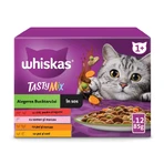 WHISKAS Tasty Mix Chef's Choice, Salmon, Beef, Chicken & Poultry, Chicken & Turkey, Chicken & Cod, sachet wet cat food, (in sauce), multipack, 85g x 12