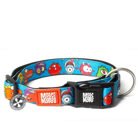 MAX & MOLLY Smart ID Little Monsters, collare per cani, regolabile, in poliestere, blu, fibbia a tridente, M(34-55 x 2cm)