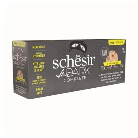 SCHESIR After Dark Complete 4 Smaken, Kip, graanvrij natvoer in blik, (pate), multipack, 80g x 12st