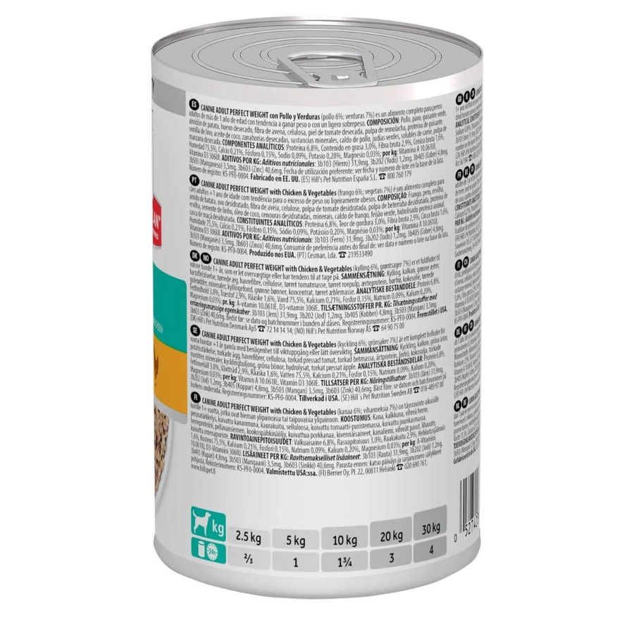 HILL'S Science Plan Perfect Weight, XS-XL, Huhn und Gemüse, Nassfutter in Dosen für Hunde, Übergewicht, (Pastete), 363g
