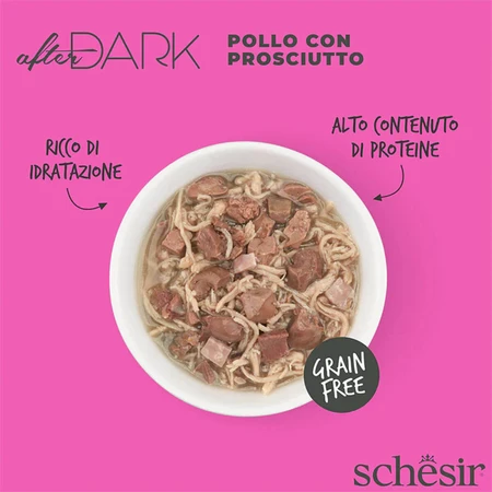 SCHESIR After Dark, Kip en Ham, graanvrij natvoer in blik, (in soep), 80g
