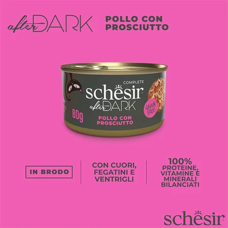 SCHESIR After Dark, Kip en Ham, graanvrij natvoer in blik, (in soep), 80g