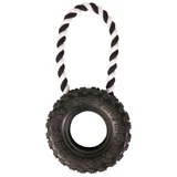 TRIXIE, Reifen-Spielzeug mit Schnur für Hunde, Gummi, 15cm x 32cm, schwarz