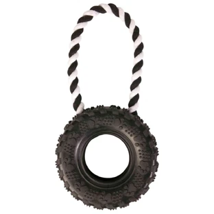 TRIXIE, Reifen-Spielzeug mit Schnur für Hunde, Gummi, 15cm x 32cm, schwarz