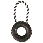 TRIXIE, Reifen-Spielzeug mit Schnur für Hunde, Gummi, 15cm x 32cm, schwarz