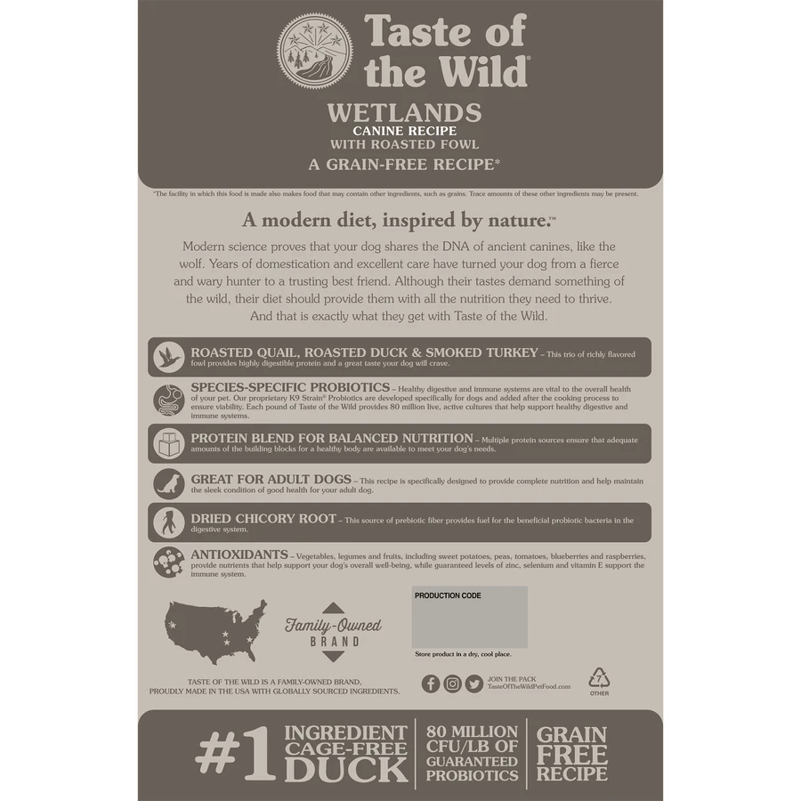 TASTE OF THE WILD Wetlands, Pato, pienso sin cereales para perros, 2kg