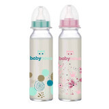 Decorated glass bottle, 0-24 months, 240 ml, BabyNova