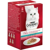 PURINA Gourmet Mon Petit, 3 sabores (Salmón, Atún, Trucha), envase mixto, bolsita comida húmeda para gatos, (en salsa), 50g x 6
