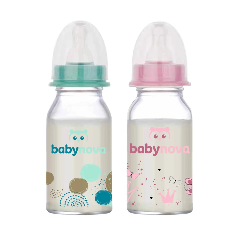Dekorierte Glasflasche, 0-24 Monate, 120 ml, BabyNova