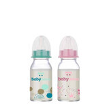 Decorated glass bottle, 0-24 months, 120 ml, BabyNova