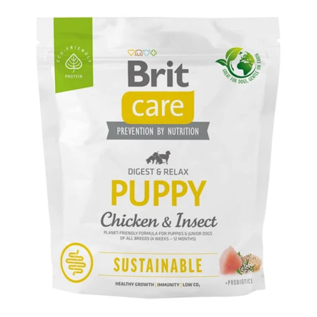 BRIT Care Sustainable Puppy, XS-XL, Pollo e Insectos, alimento seco para perros jóvenes, sistema digestivo, 1kg