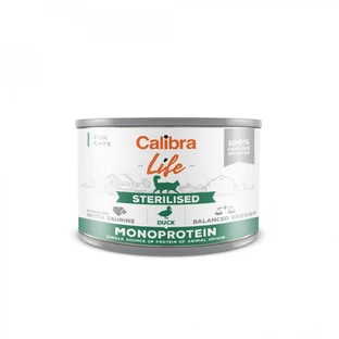 CALIBRA Life Life Sterilized Duck, Pato, comida húmeda en lata monoproteica, sin cereales, para gatos esterilizados, (paté), 200g