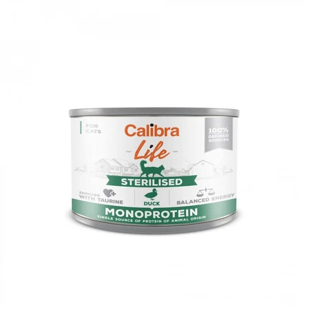 CALIBRA Life Life Sterilized Duck, Pato, comida húmeda en lata monoproteica, sin cereales, para gatos esterilizados, (paté), 200g