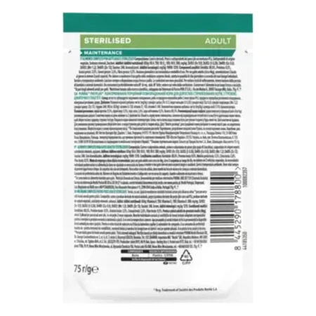 PURINA Pro Plan Sterilized Maintenance, Bacalao, sobre de comida húmeda para gatos esterilizados, (paté), bax, 75g x 10pcs