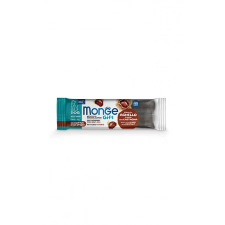 MONGE Gift Sensitive Barres de viande pour digestion sensible, XS-XL, miel et châtaigne, sachet récompense fonctionnel sans céréales pour chiens, système digestif, 40g