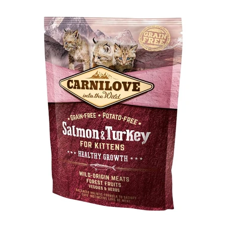 CARNILOVE Healthy Growth Kitten, saumon et dinde, nourriture sèche sans céréales pour chats juniors, 400g