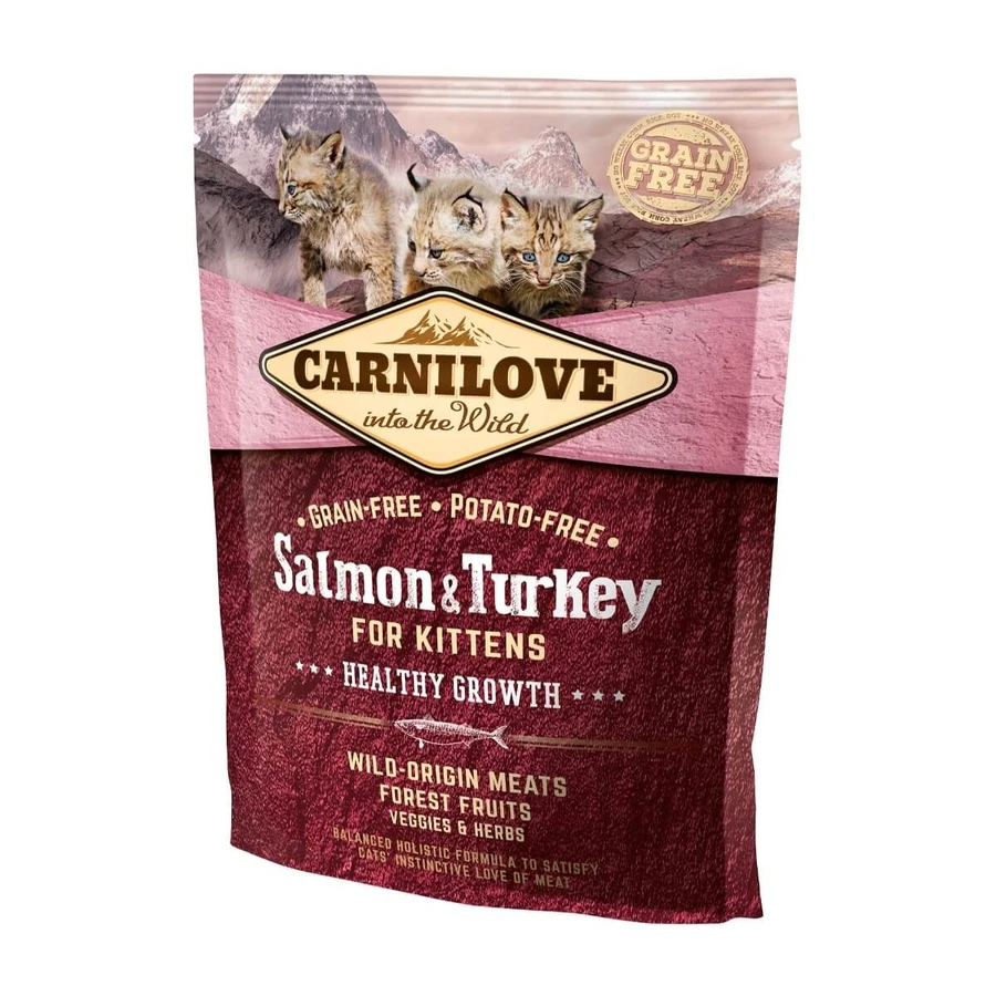 CARNILOVE Healthy Growth Kitten, saumon et dinde, nourriture sèche sans céréales pour chats juniors, 400g
