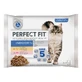 PERFECT FIT Gato Interior 1+, Pollo, Salmón, comida húmeda en bolsitas, (en salsa), multipack, 85g x 4pcs