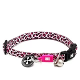 MAX & MOLLY Smart ID Leopard Pink, collare per gatti, regolabile, poliestere, rosa, fibbia a tridente, 22-35 x 1cm