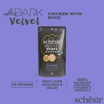 SCHESIR After Dark Velvet Mousse, Pollo y Pato, sobre de comida húmeda sin cereales para gatos, (mousse), 80g