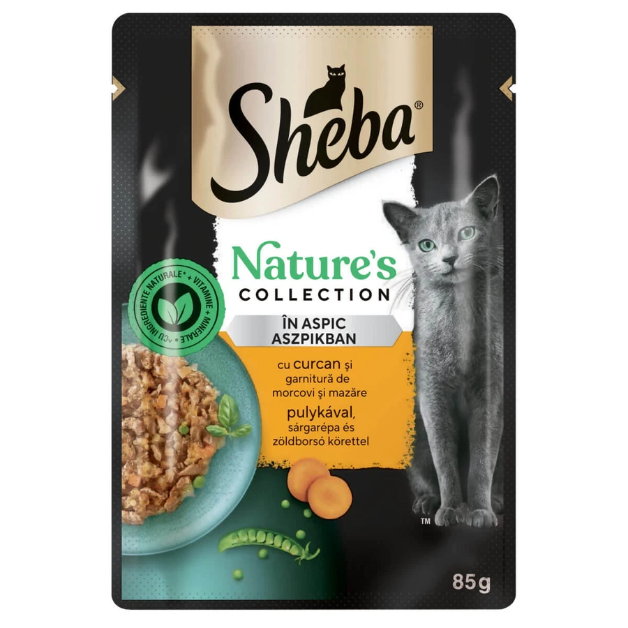 SHEBA Nature's Collection, Pavo y Verduras, sobre de comida húmeda para gatos, sin cereales, (en aspic), 85g