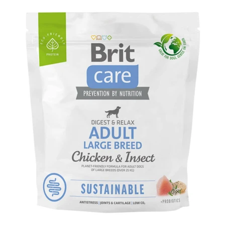 BRIT Care Sustainable Adult Large Breed, L-XL, Kip en Insecten, droogvoer voor honden, spijsverteringsstelsel, 1kg