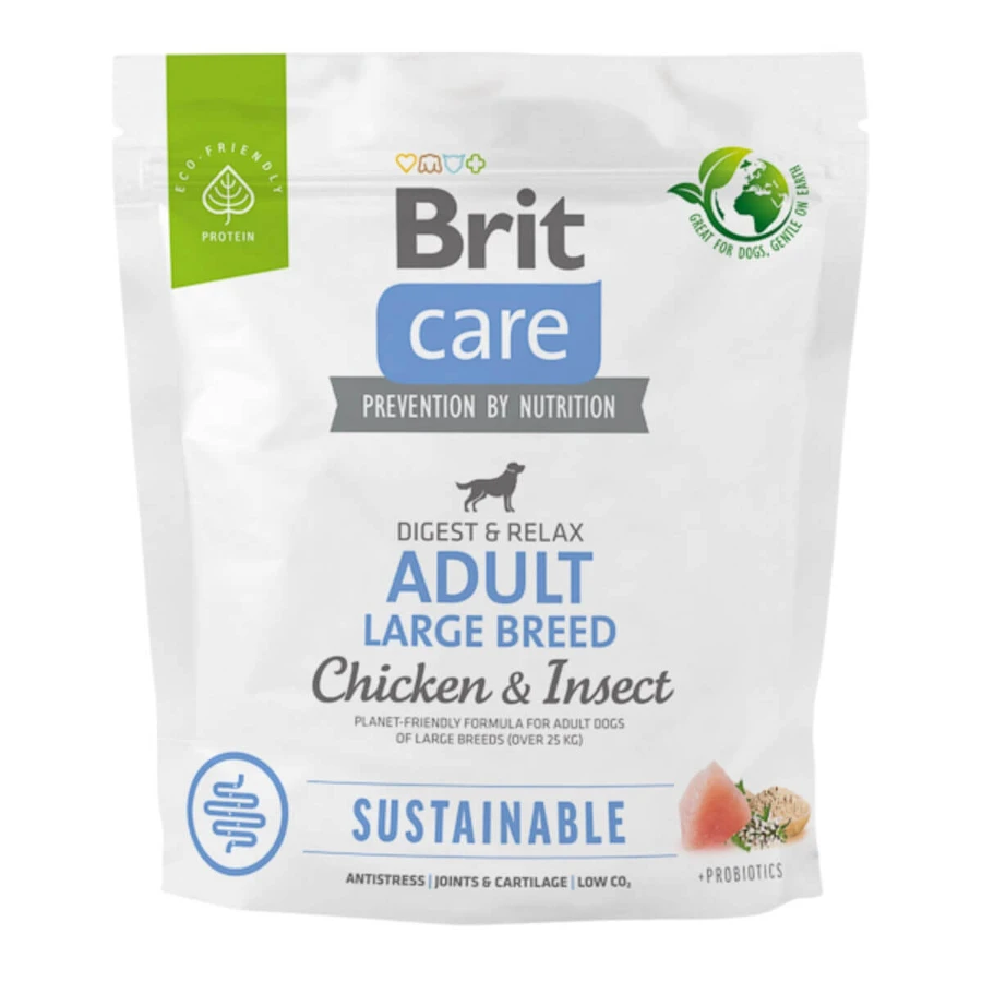 BRIT Care Sustainable Adult Large Breed, L-XL, Kip en Insecten, droogvoer voor honden, spijsverteringsstelsel, 1kg