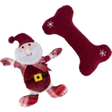 TRIXIE Christmas Set Bones & Santa Claus, peluche perros XS-XL, con sonido, felpa, rojo, 30cm