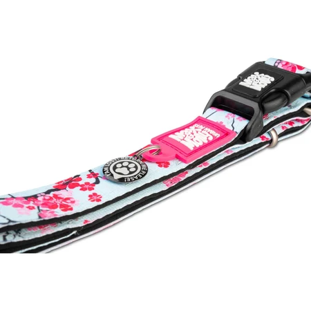 MAX & MOLLY Smart ID Cherry Bloom, dog collar, adjustable, polyester, blue and pink, trident buckle, XS(22-35 x 1cm)