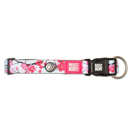 MAX & MOLLY Smart ID Cherry Bloom, dog collar, adjustable, polyester, blue and pink, trident buckle, XS(22-35 x 1cm)