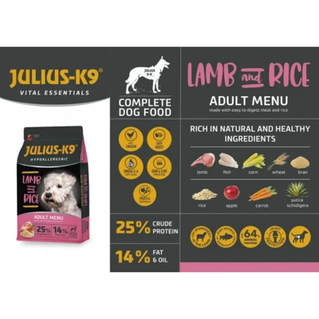 JULIUS-K9 Hypoallergenic Adult Menu, XS-XL, Honey and Rice, dry food dogs, allergies, 3kg