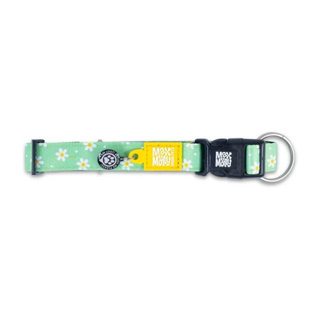 MAX & MOLLY Smart ID Daisies, dog collar, adjustable, polyester, green, trident buckle, XS(22-35 x 1cm)