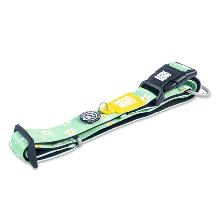 MAX & MOLLY Smart ID Daisies, dog collar, adjustable, polyester, green, trident buckle, XS(22-35 x 1cm)