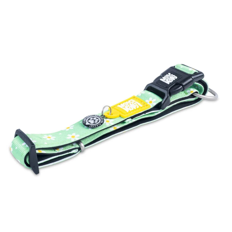 MAX & MOLLY Smart ID Daisies, dog collar, adjustable, polyester, green, trident buckle, XS(22-35 x 1cm)