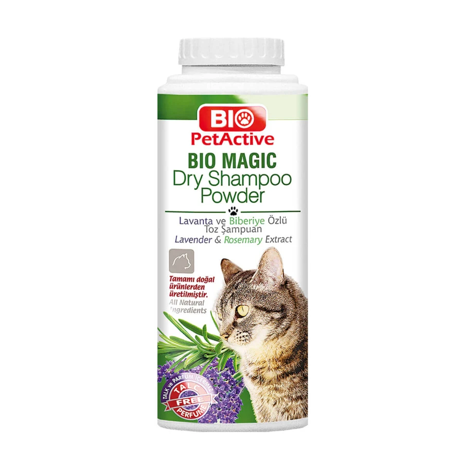 BIO PETACTIVE Bio Magic Champú Seco en Polvo, champú en polvo para gatos, sin aclarado, frasco, 150g