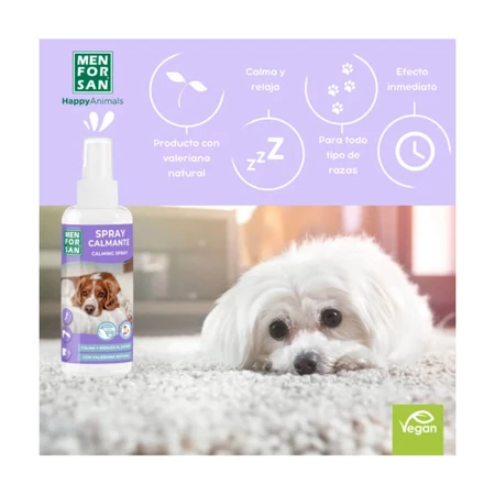 MENFORSAN Spray Calmante, XS-XL, sistema nervioso y calmante suplemento para perros, botella, 60ml spray