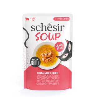 SCHESIR Aanvullende Soep, Zalm en Wortel, zakje graanvrij nat kattenvoer, (in soep), 40g