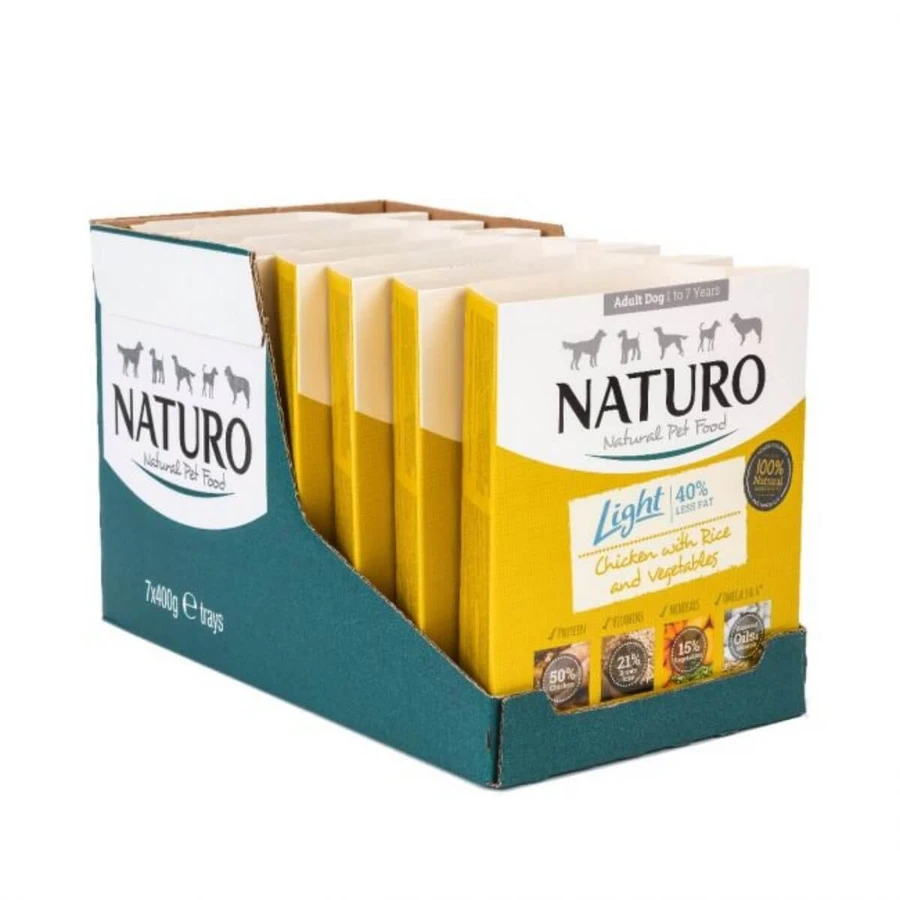 NATURO Low Grain Light, XS-L, Poulet et légumes, nourriture humide pour chiens à faible teneur en céréales, gestion du poids, (en aspic), 400g