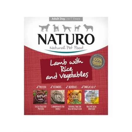 NATURO Low Grain, XS-L, agneau et légumes, nourriture humide pour chiens à faible teneur en céréales, en barquette, (en aspic), 400g