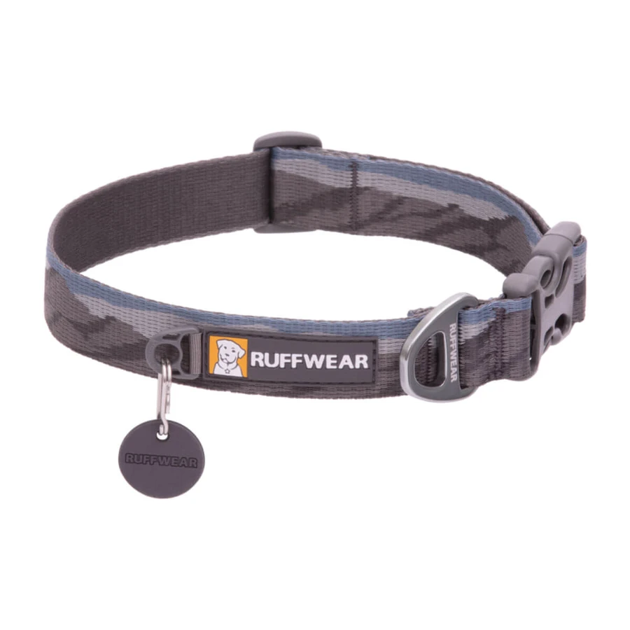 RUFFWEAR Flat Out Rocky Mountains, collare regolabile per cani, blu e grigio, S(28-36 x 2cm)