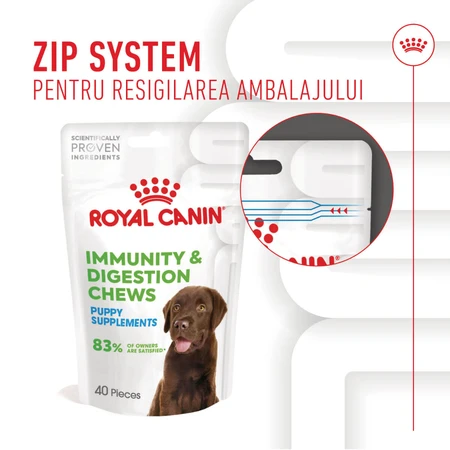 ROYAL CANIN Immunity & Digestion Chews Puppy Supplements, bolsita de recompensas funcionales para perros jóvenes, sistema inmunitario, sistema digestivo, 100g