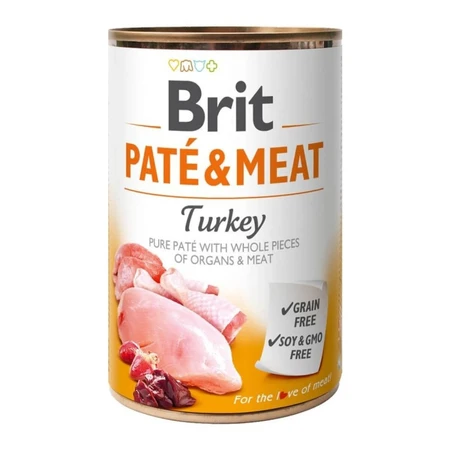 BRIT Pate & Meat, Turkey, nourriture humide en boîte sans céréales pour chiens, (pâté avec morceaux de viande), 400g