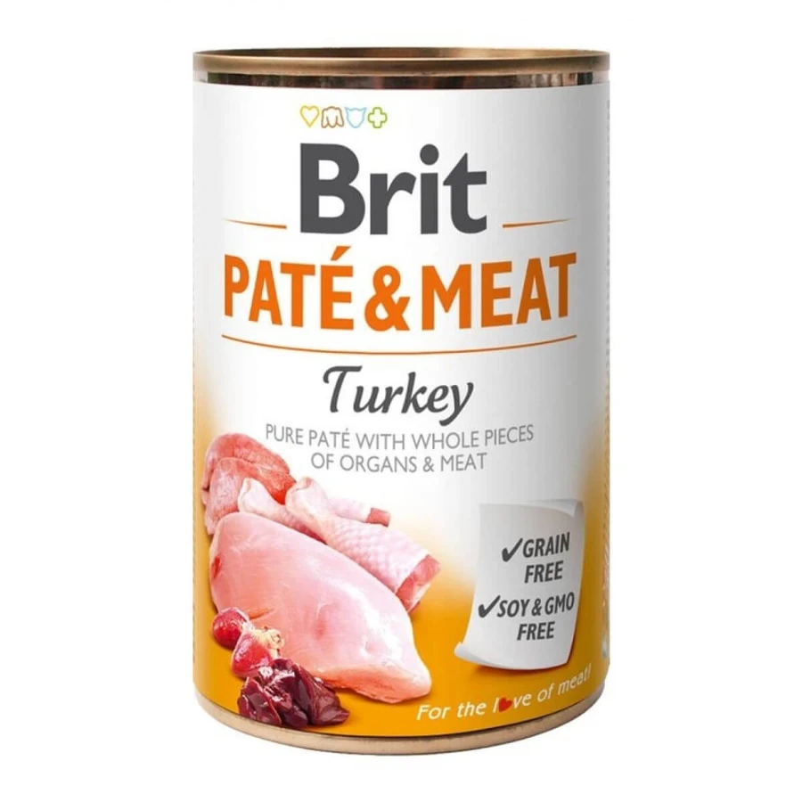 BRIT Pate & Meat, Turkey, nourriture humide en boîte sans céréales pour chiens, (pâté avec morceaux de viande), 400g