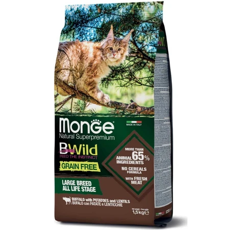 MONGE BWild, Bison und Kartoffeln, getreidefreies Katzentrockenfutter, 1,5kg