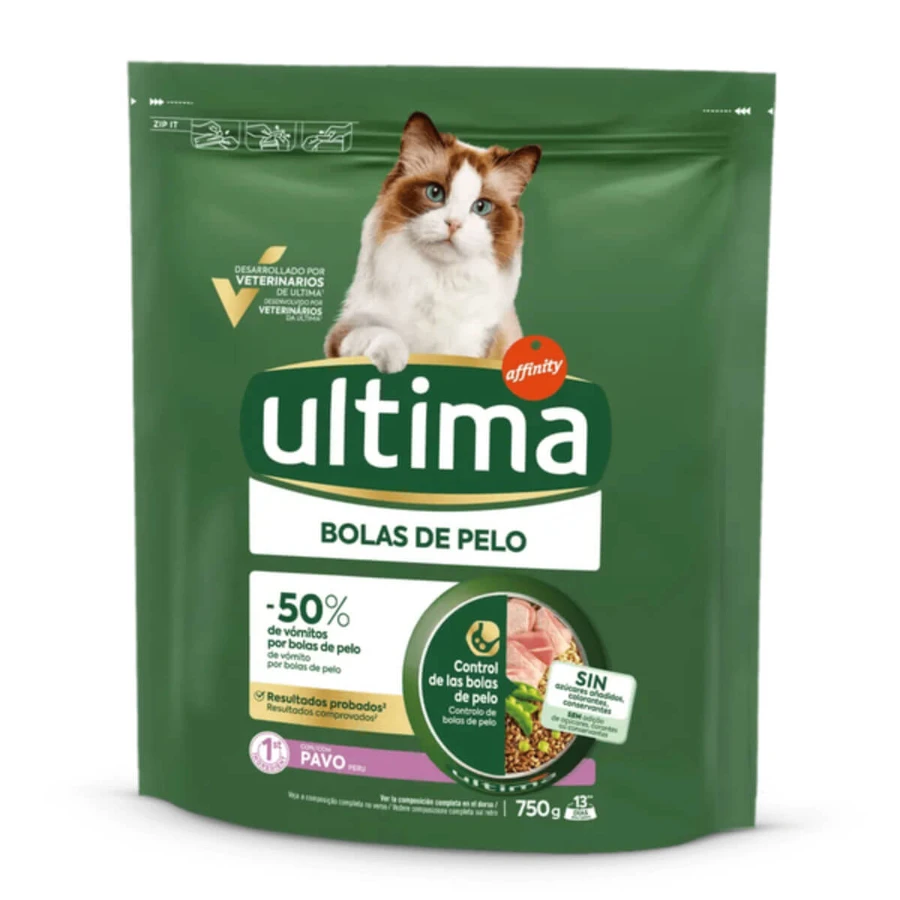 ULTIMA Hairball, kalkoen, droogvoer voor katten, furball beperking, 750g