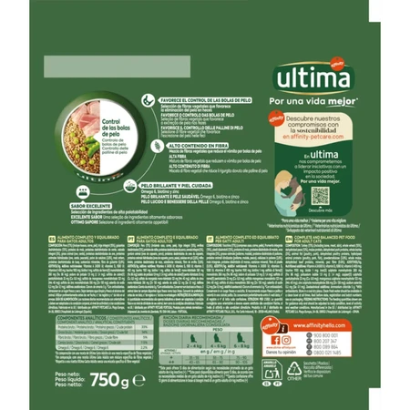 ULTIMA Hairball, kalkoen, droogvoer voor katten, furball beperking, 750g
