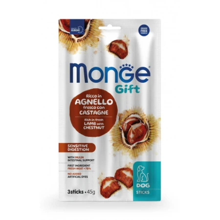 MONGE Gift Sensitive Digestion, XS-XL, Honey and Chestnuts, functional grain-free reward pouch for dogs, digestive system, 45g