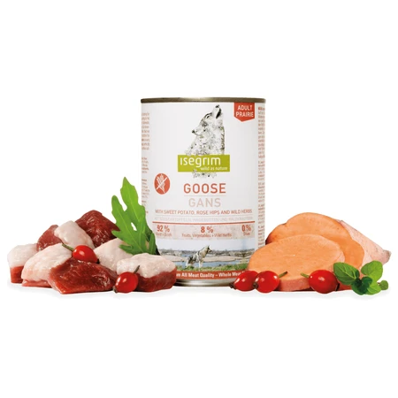 ISEGRIM, XS-XL, Goose, nourriture humide en conserve sans céréales pour chiens, (en sauce), 400g